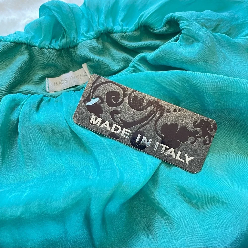 Womens Turquoise Navy Silk Blouse Top - Picture 16 of 16